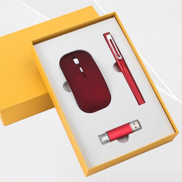 Premium Business Gift Box Red Wireless Mouse USB Pen Corporate Gift Set