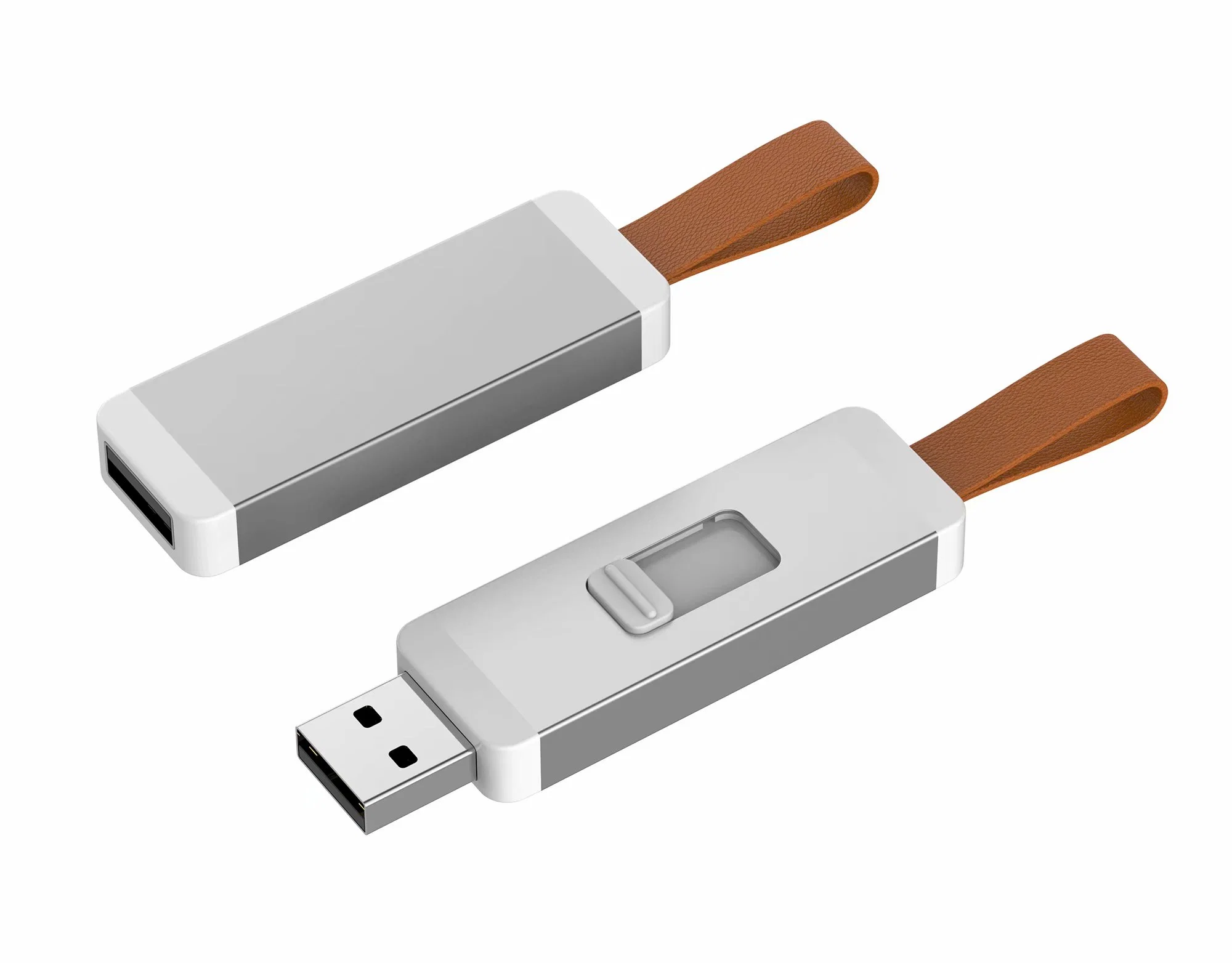 2019 Nuevo diseño con aleación de aluminio, Plstic superior y de cuero llavero USB Flash Drive