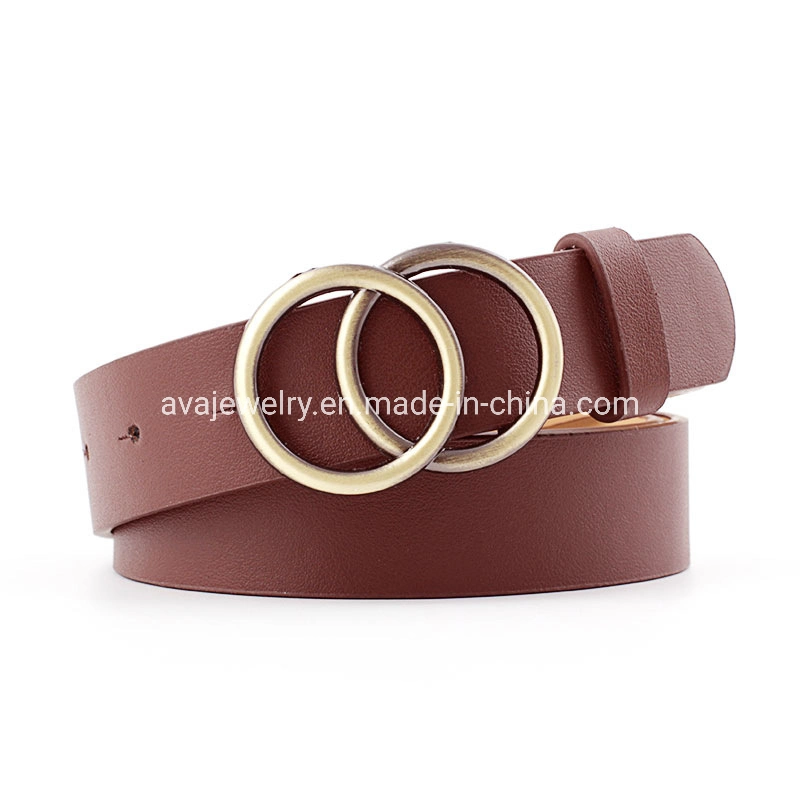 Fashion Leisure Women's PU Belt with Round Double Circle Buckle