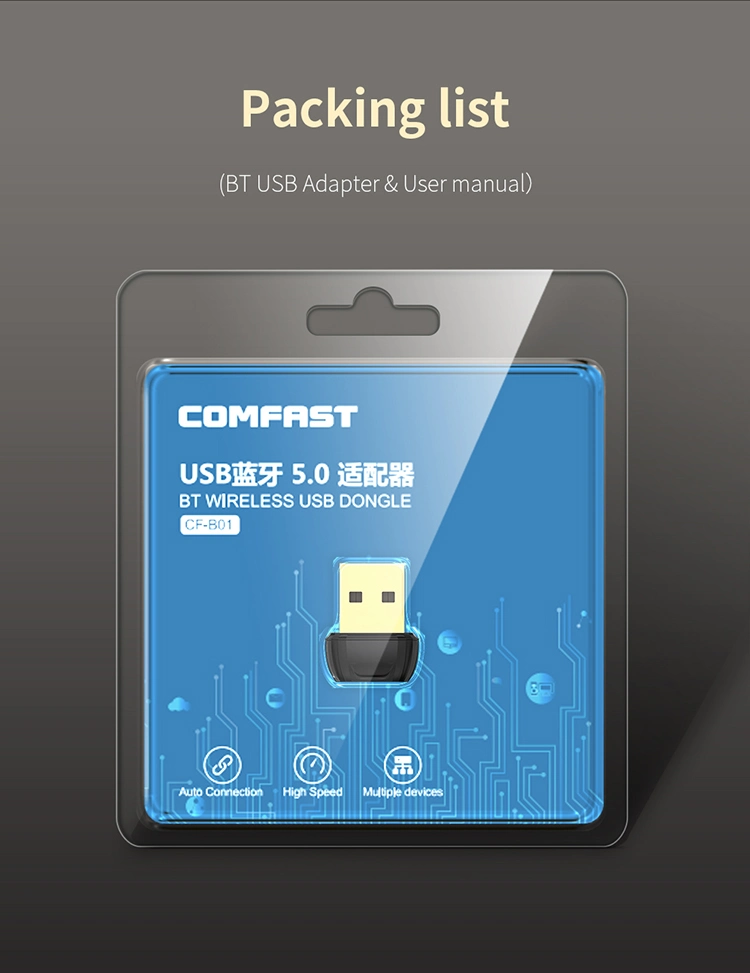 Blue-Tooth Comfast 2,4 Mini USB 5.0 Ключ 0-10 м, адаптер USB для ПК и гарнитуры