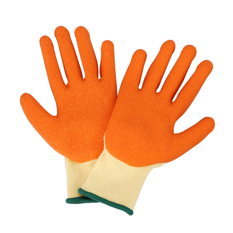 Shandong Working Gloves Manufacturer Cotton Lined Shell Safety Gloves Orange Crinkle Latex Coated Work Gloves