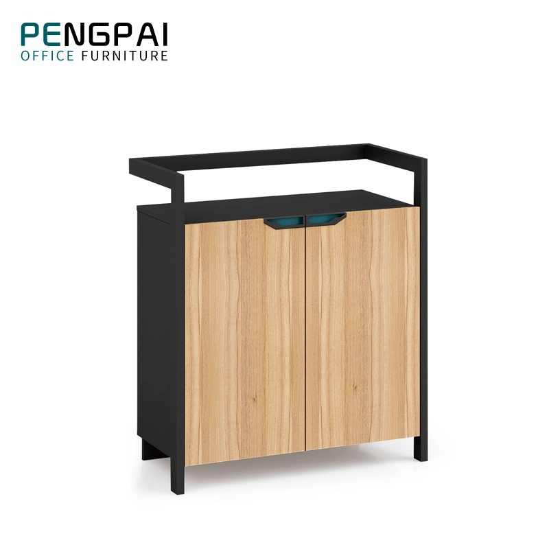 Pengpai Small Industrial Style Office Cabinet Small Corner Bookshelf with Metal Frame