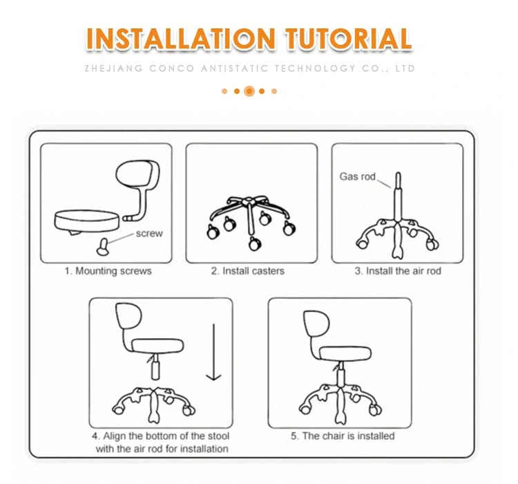 Laboratory Furniture Office Metal Adjustable Stool Lab PU Form Anti-Static Chair