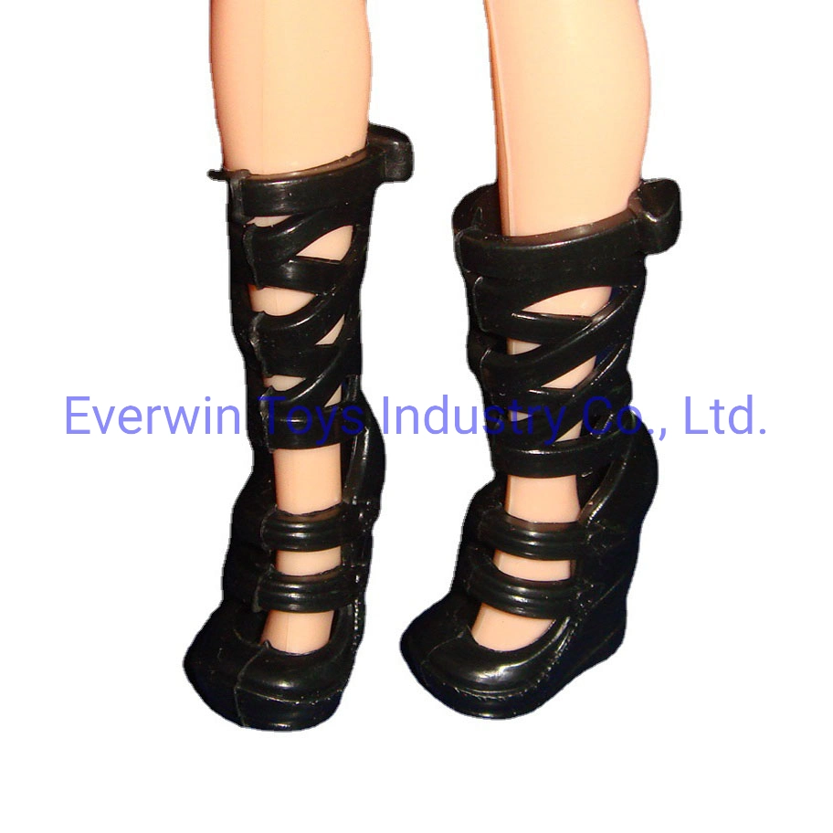 Factory Supply Plastic Toys Doll Accessory Black PVC Boots Dolls Shoes