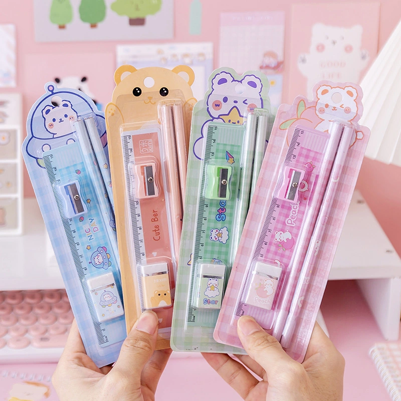 Pencil Eraser Ruler Sharpener 5PCS/Set School Supplies Set Gift Box Gift Pack Primary School Students Pencil Stationery