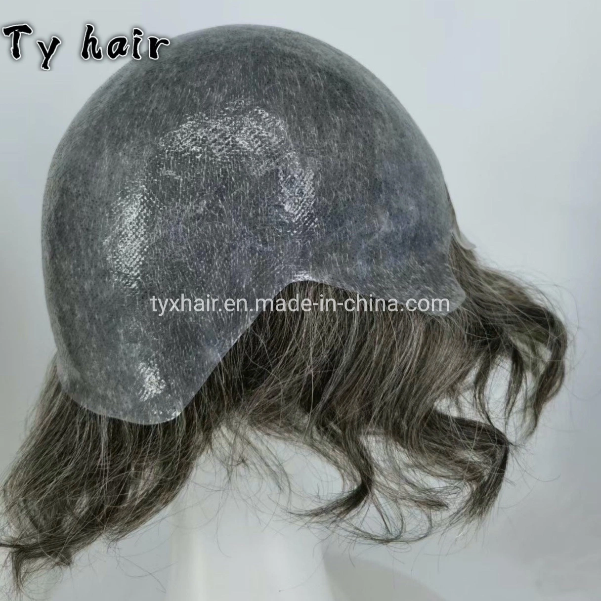 Grey Hair 1b40 % Mens Full Cap Top Made Human Hair Wig Natural Looking Full Cap Size Poly Base Hair Wig Systems for Alopecia Men Wig