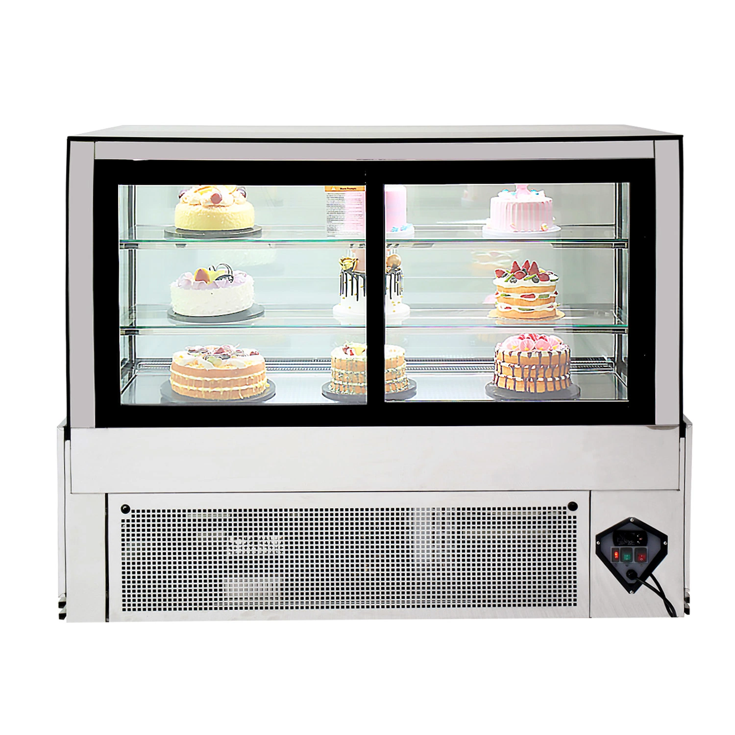 Commercial Mirror Stainless Steel Static Cooling Cold Cake Food Display Showcase Cooler