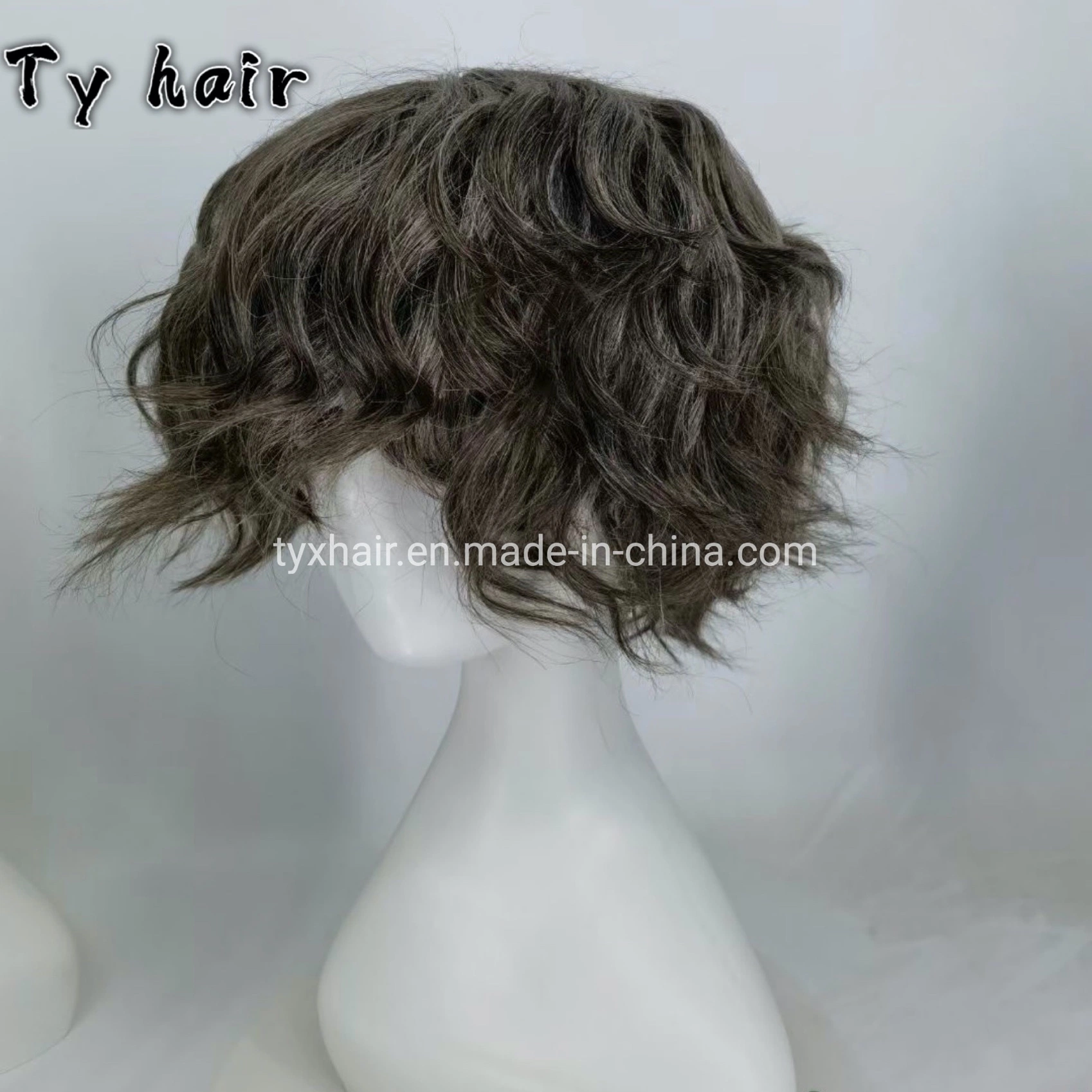 Grey Hair 1b40 % Mens Full Cap Top Made Human Hair Wig Natural Looking Full Cap Size Poly Base Hair Wig Systems for Alopecia Men Wig