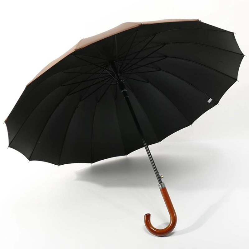 High Grade Brown Color 16K Auto Open Straight Umbrella for Business Gift Giveaway with Ads