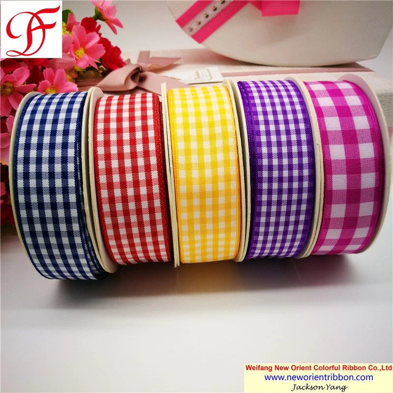 High quality/High cost performance  100% Polyester Gingham/Check Ribbon for Gifts/Wedding/Wrapping/Seasons Decoration /Christmas/Packing/Garment/Bows