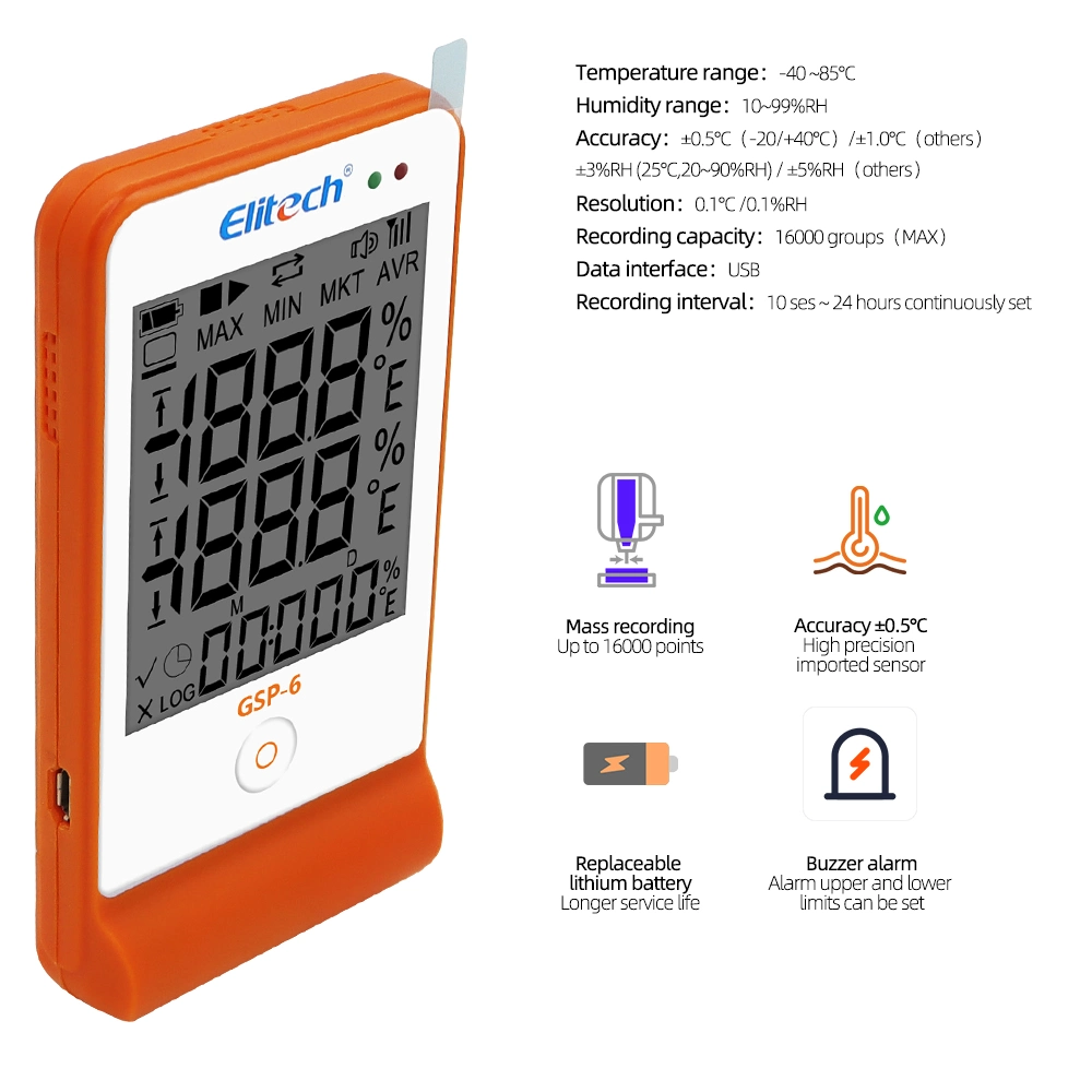 Elitech Gsp-6 Medicine Cold-Chain Transportation Digital USB Temperature Humidity Data Logger