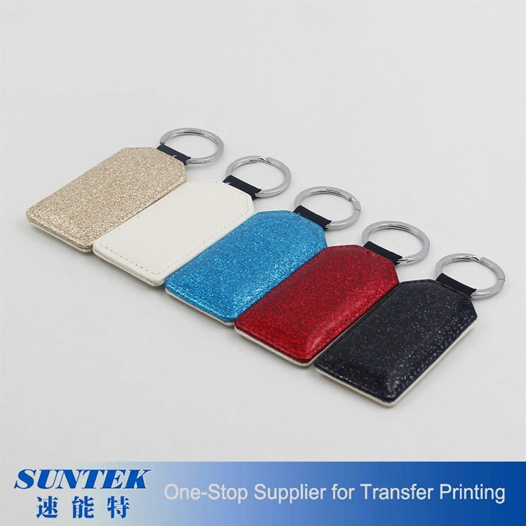 New Arrival Customized Glitter Blank Sublimation PU Leather Keychain