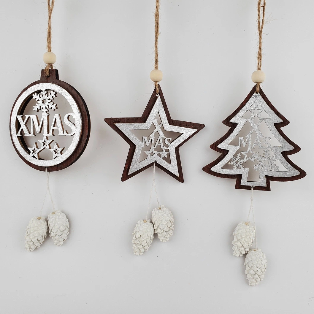 Customized Laser 3D Wooden Christmas Decorations Creative Hollow Snowflake Wooden Letter Hanging Christmas Tree Home Pendant Decorations