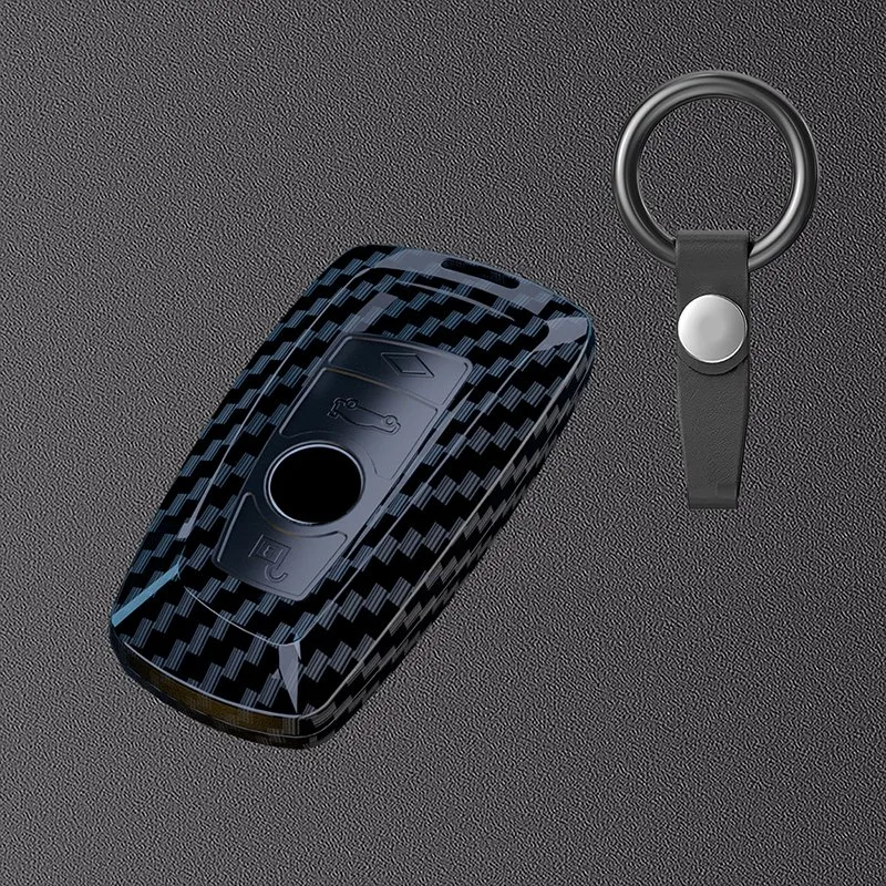 Carbon Fiber Pattern ABS PC Keychain Car Key Case Cover for BMW