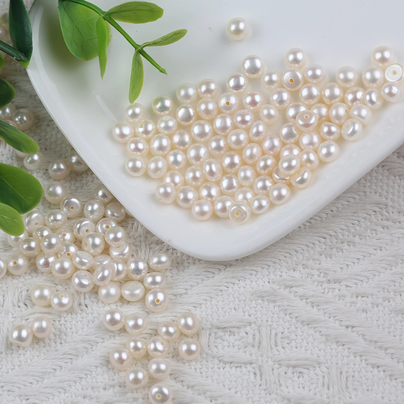 5-5.5mm White Button Shape Loose Pearl for Jewelry Making