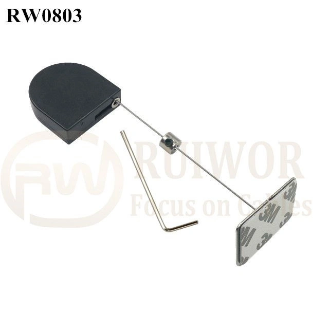 Small Retractable Security Tether Plus with Rectangular Adhesive Metal Plate