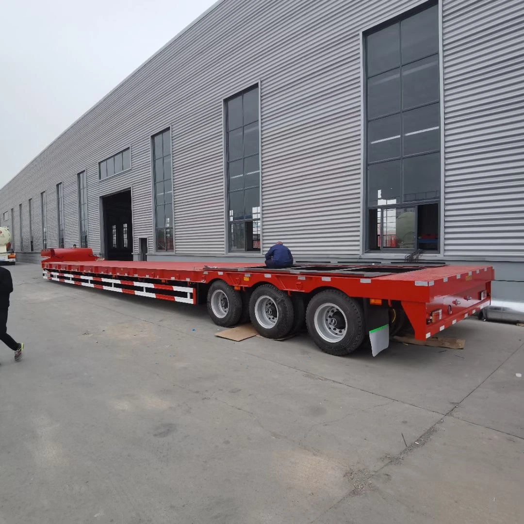 Heavy Duty Cargo 40 FT Platform Long Excavator Transport Lowbed Semi Truck Trailer
