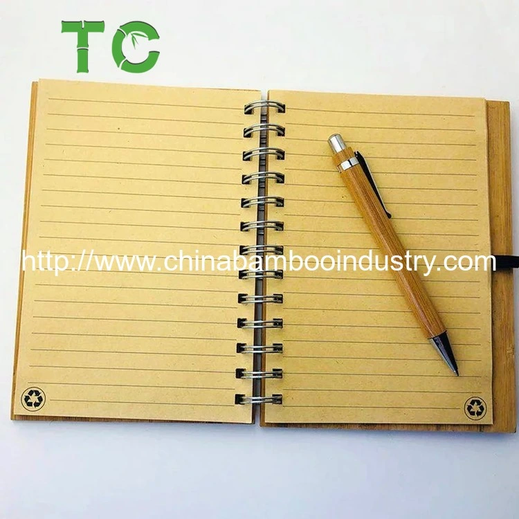 Ecoy Hot Sale Eco-Friendy Custom Logo Wooden Bamboo Cover Spiral Notebook with Ball Pen for Gift