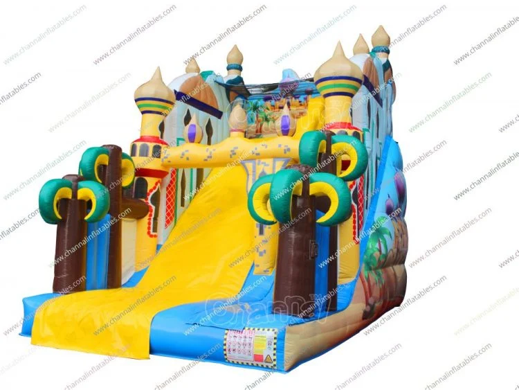 Commercial Aladdin Inflatable Dry Slide Giant Bouncer Rental Bouncing Amusement Park Castle Inflatable Bungee Trampoline Slide