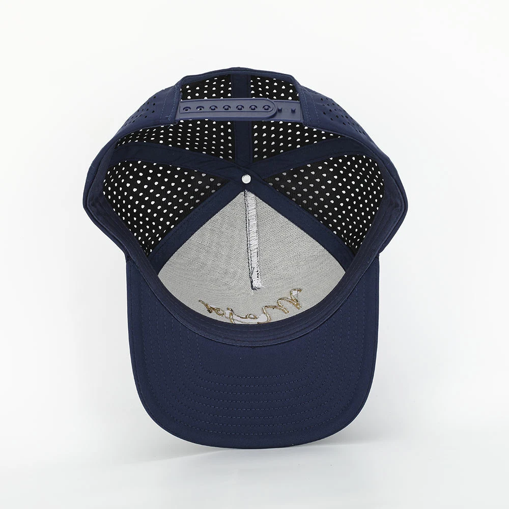 Custom Blue Blue Embroidery Perforated Laser Corte agujero perforado Béisbol Gorra impermeable deportiva