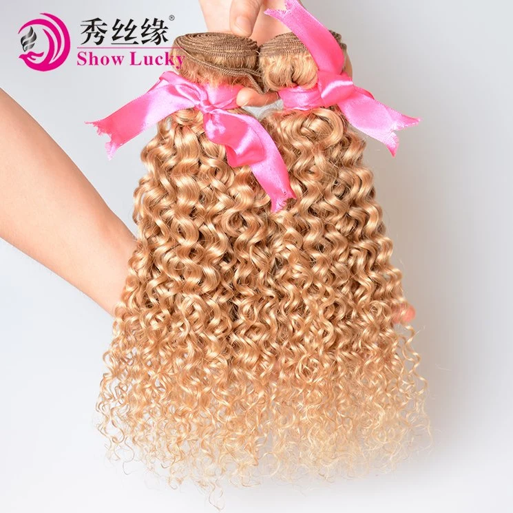 Blonde Color #27 Cambodian Kinky Curly Unprocessed Virgin Hair Weaving at Wholesale Price