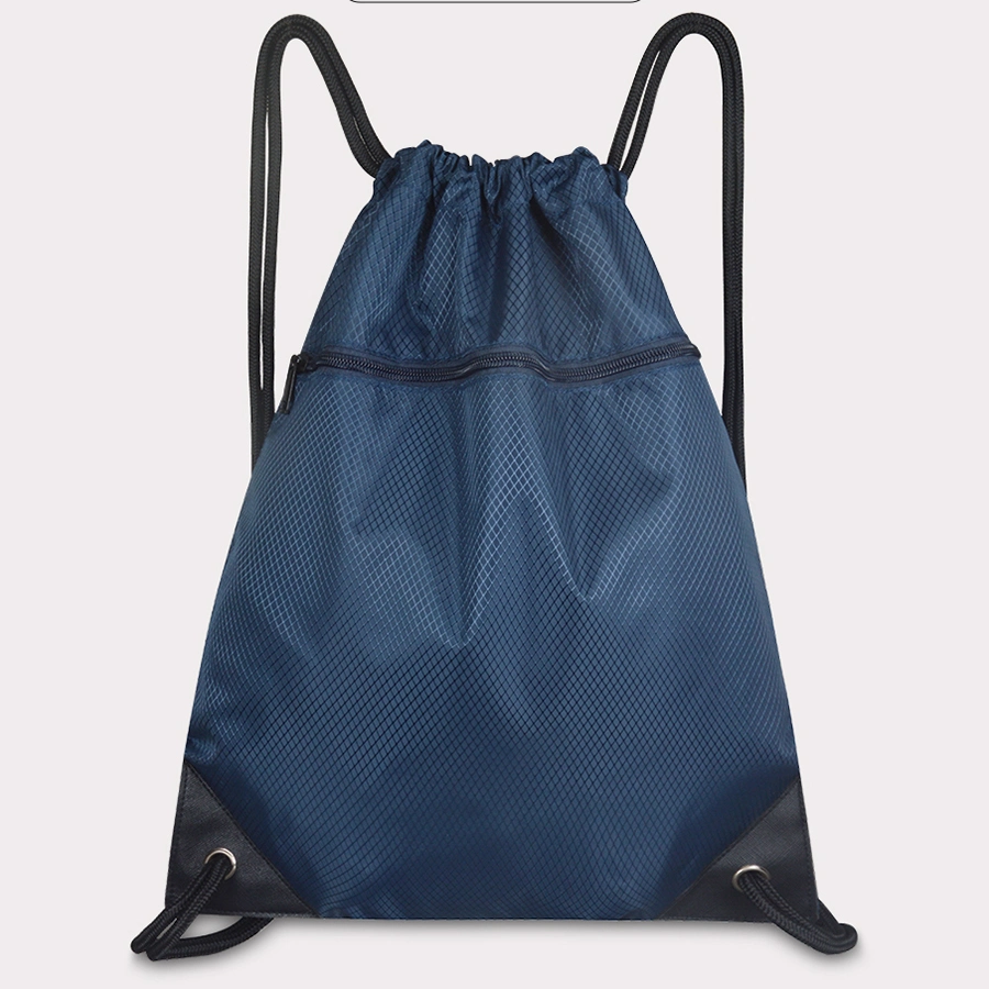 Sac en nylon Ripstop réutilisable, sac à cordon en polyester, sac promotionnel, sacs de sport, sacs de gym, avec poche avant à fermeture éclair, multicolore