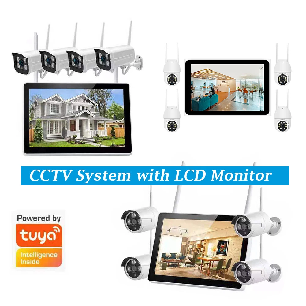 4CH/8CH P2p 1080P Wireless WiFi Video Surveillance IP Network CCTV Security Camera System NVR Kit with HD LCD Monitor