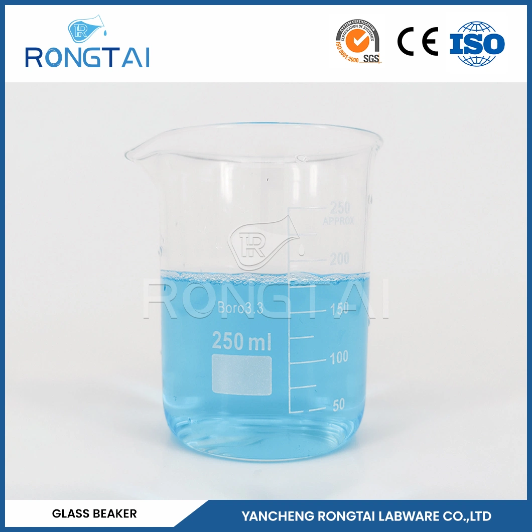 Rongtai Laboratorio de vidrio 5ml Fabricantes Ciencia de la Cura China 800ml 1000ml Vaso de vidrio resistente al calor