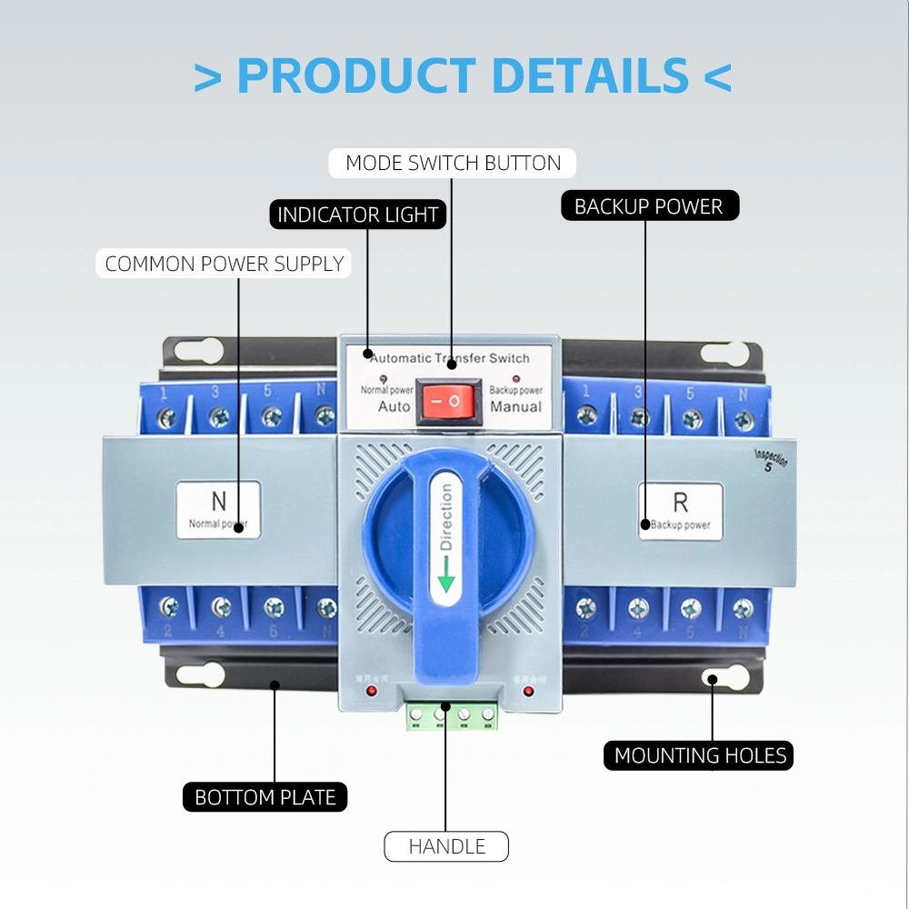 Superior Quality 4 Pole 6A 10A 16A 20A 25A 32A 40A 50A 63A Automatic Transfer Switch Double Power Source ATS Switch