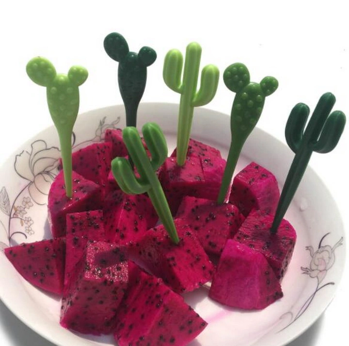 Set of 6 Plastic Cactus Fruit Forks