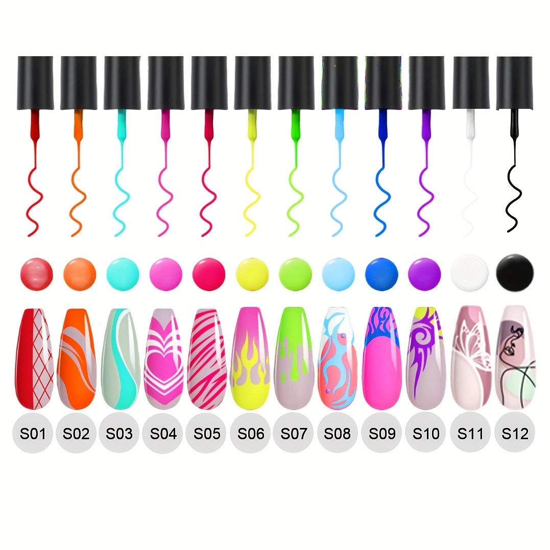 Moda Fluorescence Liner Gel dibujo de alambre Pintura Nail Gel Neon Arte