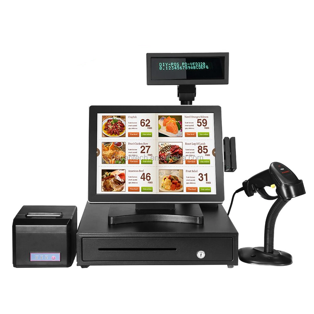 Cheapest 15 Inch Single Screen All in One POS Terminal I3 I5 for Linux. Windows System with 80mm Thermal Printer