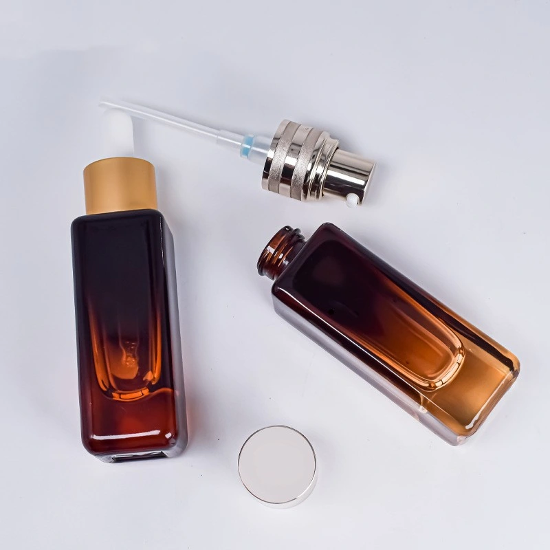 Oily Emulsion 30/50ml Wholesale/Supplier Skin Care Lotion, Amber Bottle Square Glass Serum Bottle Thick Bottom Face Oil Essence Bottle