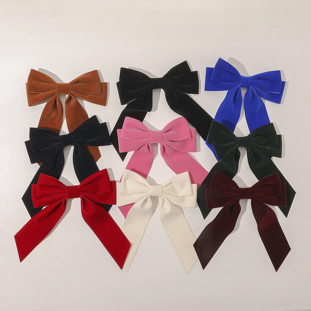 Korean Solid Color Velvet Bowknot Hairpins Girl Long Ribbon Streamer Hair Clip Accessories Women Daily Hair Clips