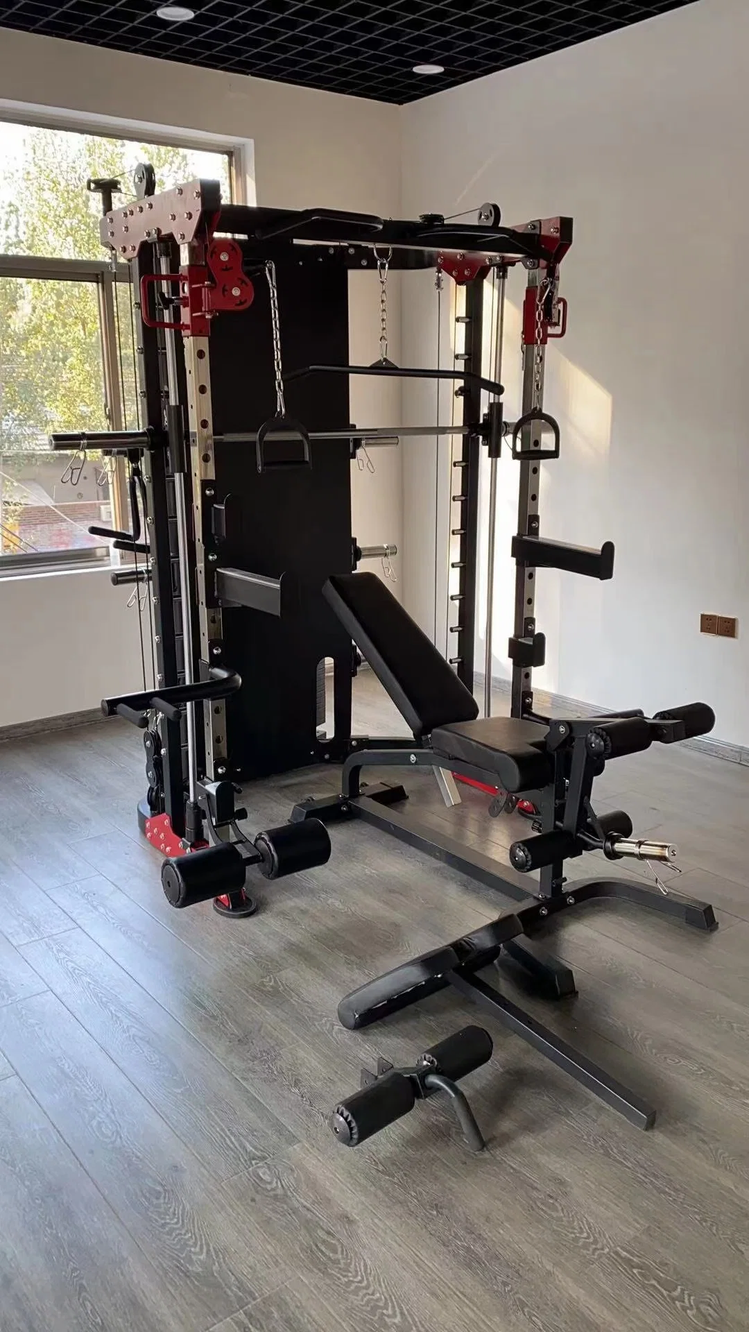 Marcy Smith Cage Machine with Workout Bench and Weight Bar Home Gym Equipment