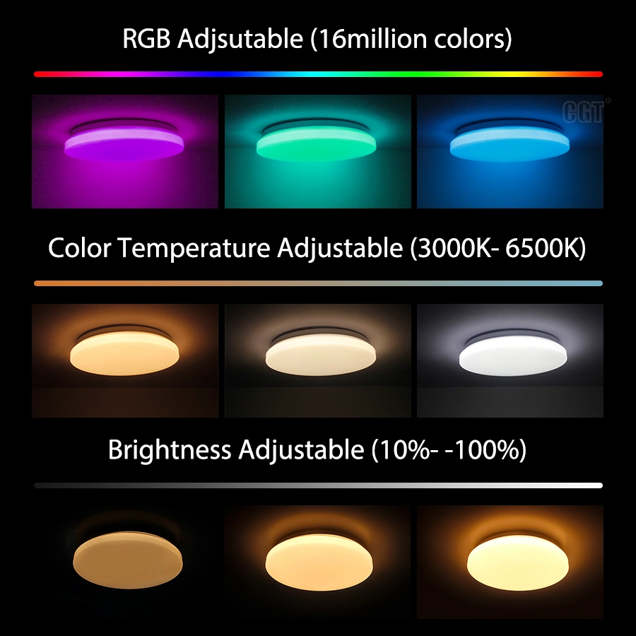 Ronda rebajado de RGB Control de la aplicación de cambio de color de techo LED de WiFi inteligente de luces del panel de control de voz de Alexa Bombilla de luz tenue