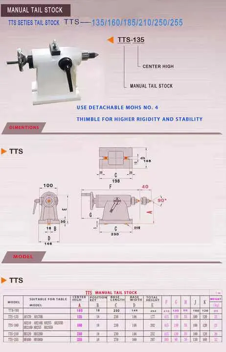 High quality/High cost performance 4th Axis Rotary Table Ts185 Manual Tailstock for Rotary Table Vmc Worktable Tailstock