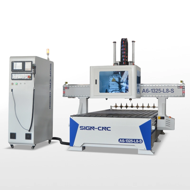 1325 Máquina CNC de Roteador de Madeira Hot Sale de sinal A6-1325-L8-S. Máquina CNC com Serra de direção automática Máquina de Corte de madeira