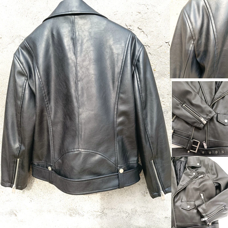 Spring Apparel Goatskin Stand Colllar Leather Bike Outerwear Scooter Jackets