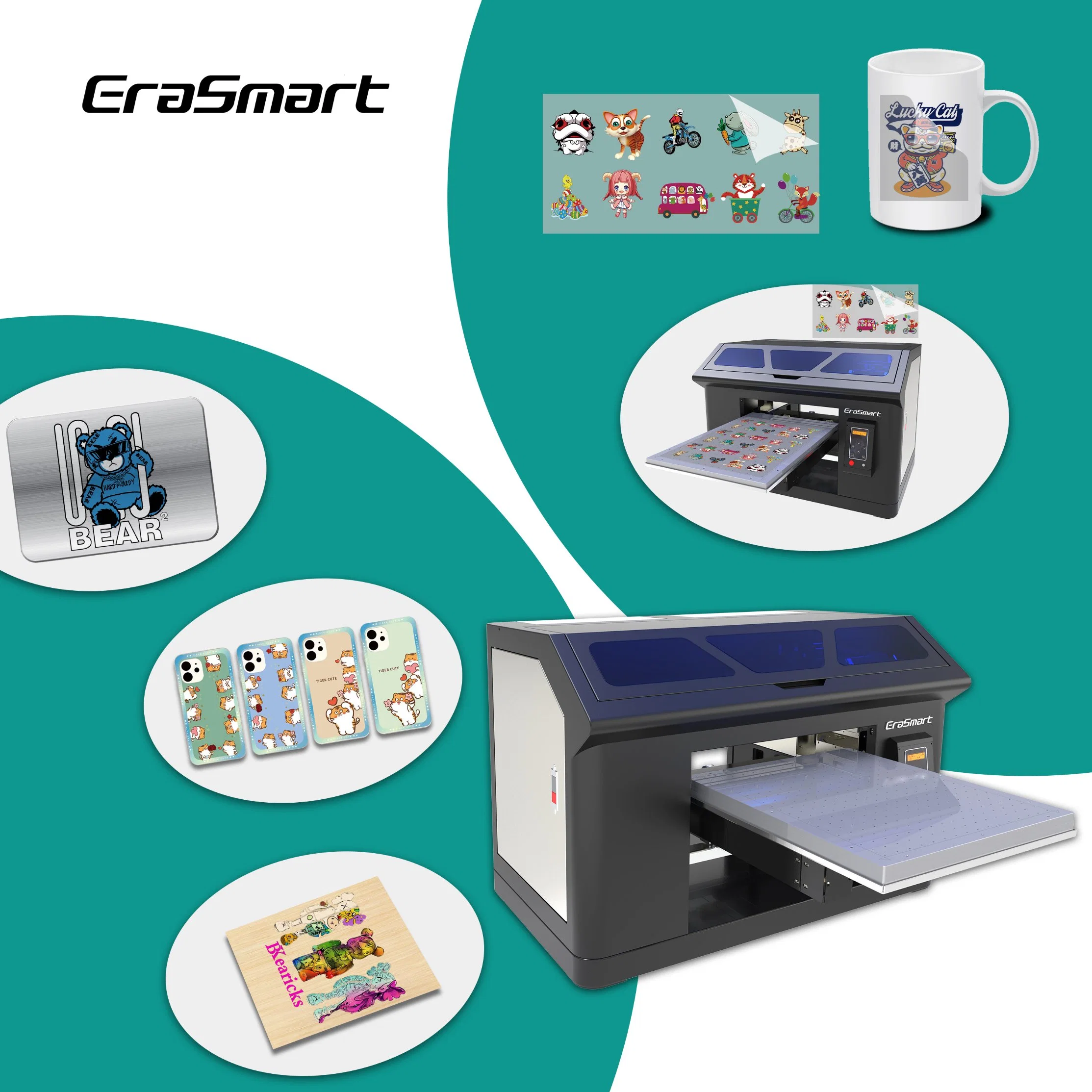 Erasmart A3+ 3545 UV Dtf Printer Inkjet LED XP600 Print Head Impresora for Rotary Bottles Golf Phone Case Varnish
