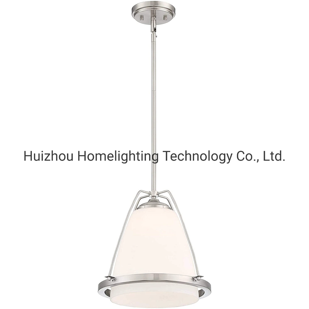 Jlc-8051 MID Century Modern White Glass Shade Brushed Nickel Pendant Lighting Lamp for Kitchen Island Dining Room