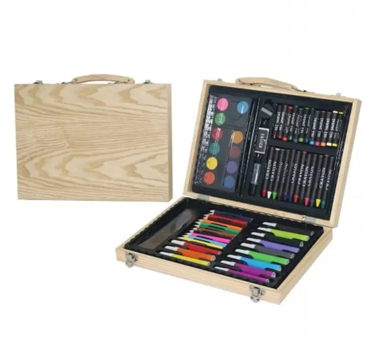 Wooden Box Colored Pencil Set Watercolor Brush Pens Drawing Painting Art Sets for Kids Stationery Kit Gift