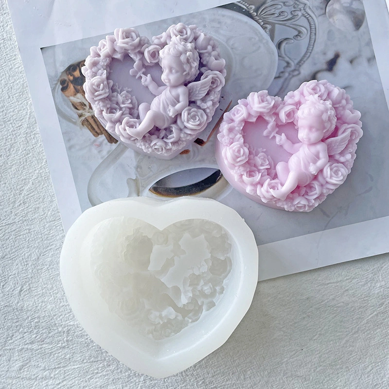 DIY Embossed Heart Angel Handmade Soap Aromatherapy Candle Silicone Mold