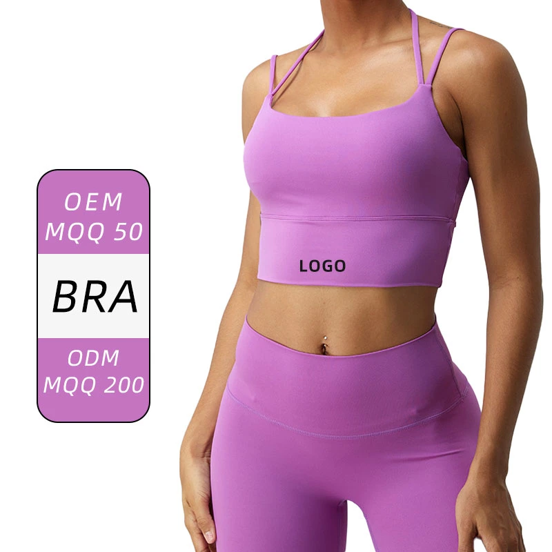 Wholesale/Supplier Factory Singlet Beauty Back Gym Wear Underwear Women's Gathered Yoga Bra Running Fitness Top Yoga Clothes Halter Neck Singlet Sports Bra