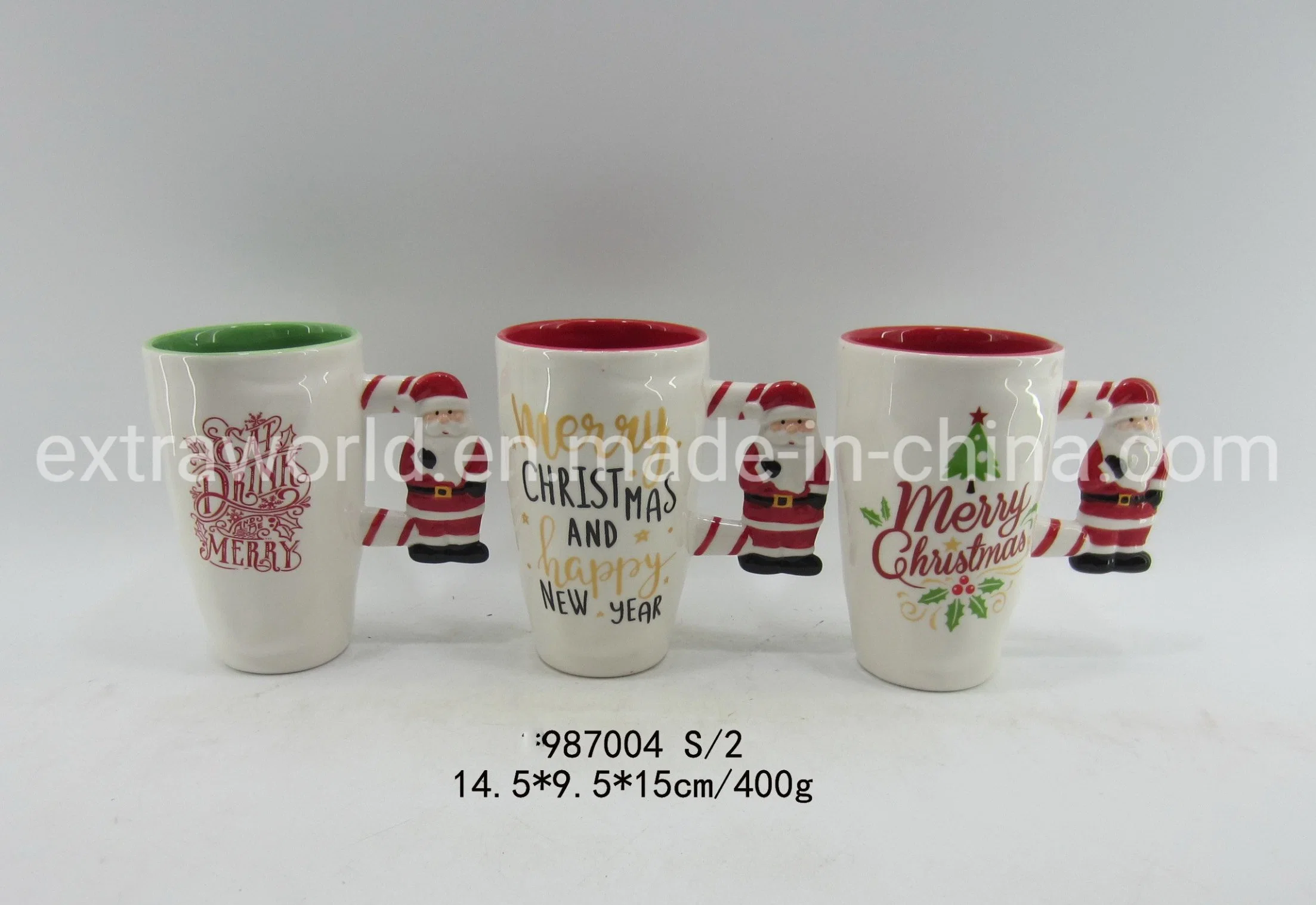 2021 Christmas Ceramic Mug Silk Screen Printing Cup 3D Hand-Painted Handle