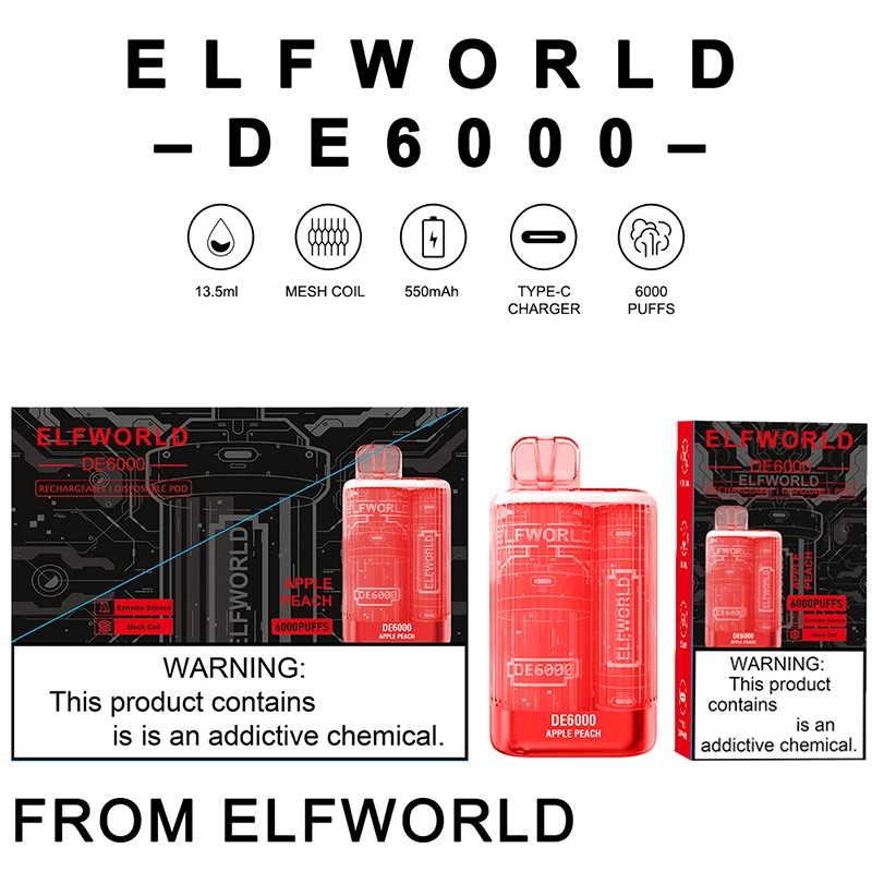 Original Elfworld De 6000 Puffs E Cigarette Flujo De Aire Malla Ajustable Bobina De Aceite Desechable OEM Vaporizer OEM Diposable Vapes with Cage Bottom Star