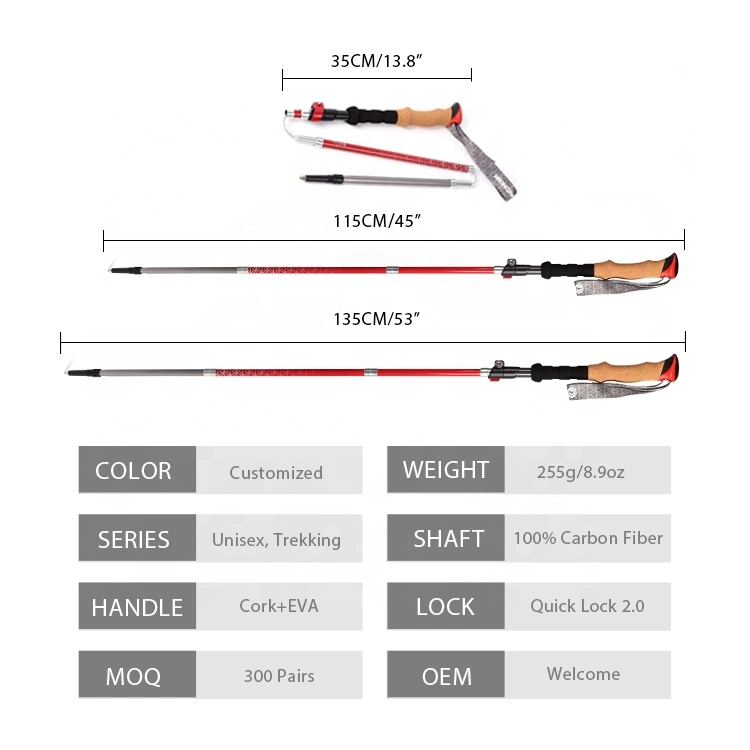 Willest Outdoor Aluminum Alloy Portable Fold up Hiking Pole Cork Handle External Lock Trekking Pole