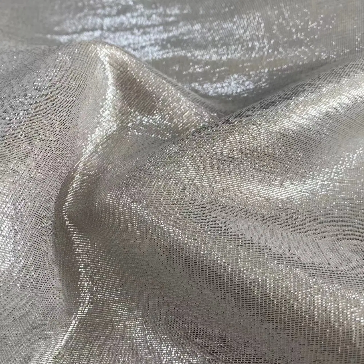New Design Fashion Woven Breathable Shiny Silk Fabric 100% Silk Lurex Soft Silk Chiffon Silver Metallic Fabric