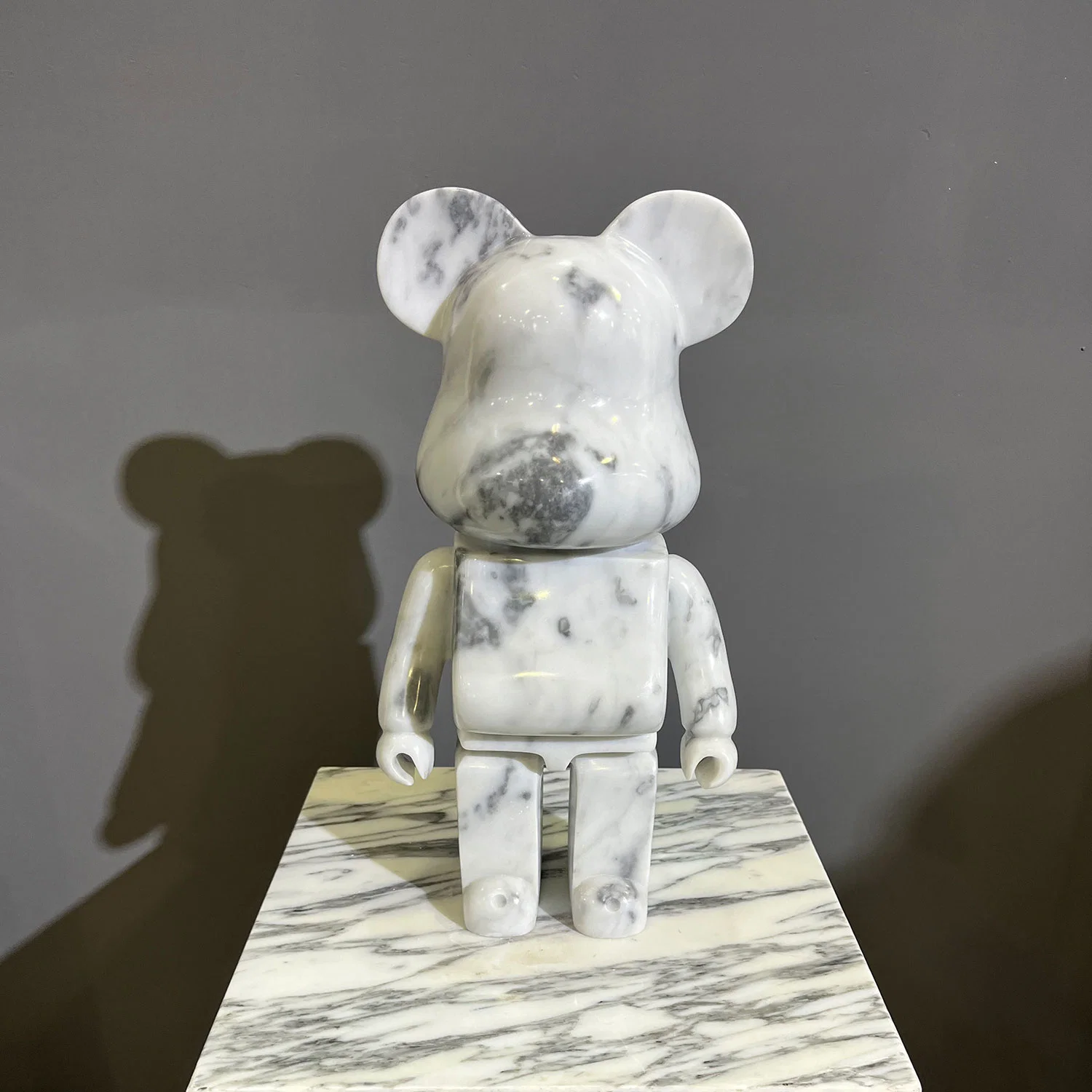 Modern Natural Marble Stone Carved Fashion Home Decor Panda Grey Bear Sculptures Marble Bearbrick Statue