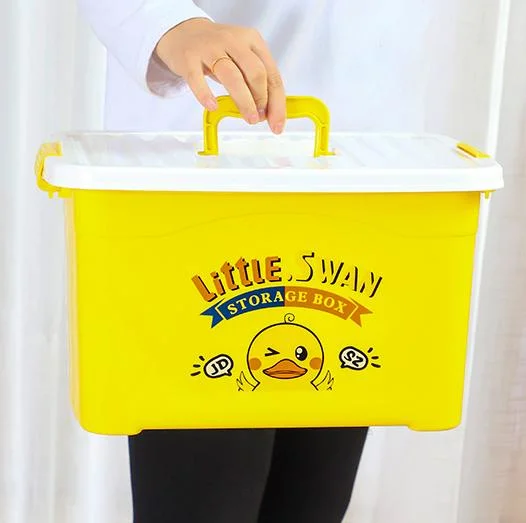 Caja de almacenamiento de juguetes de plástico con forma de patito amarillo